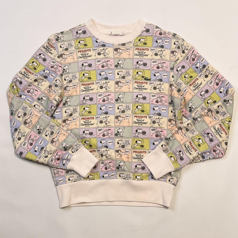 Lacoste X Peanuts Sweatshirt Womens XXS Multicolor Snoopy Tennis Comic Crewneck
